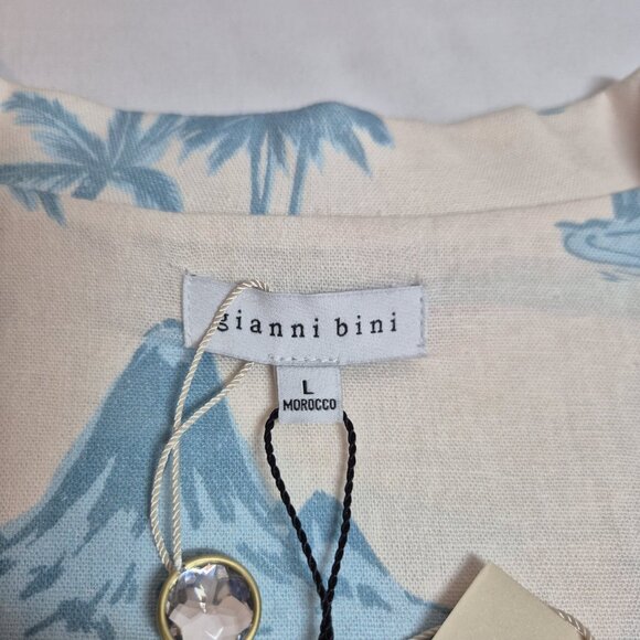 Gianni Bini Women's Size L Margaux Palm Tree Button Front Linen Blend Blouse - Picture 9 of 12